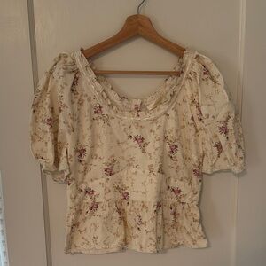 LoveShackFancy Floral Cream Puff Sleeve Top
